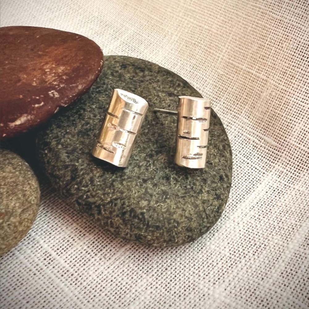 Sterling Silver Birch Bark Tree Earrings - Picture 3 of 3